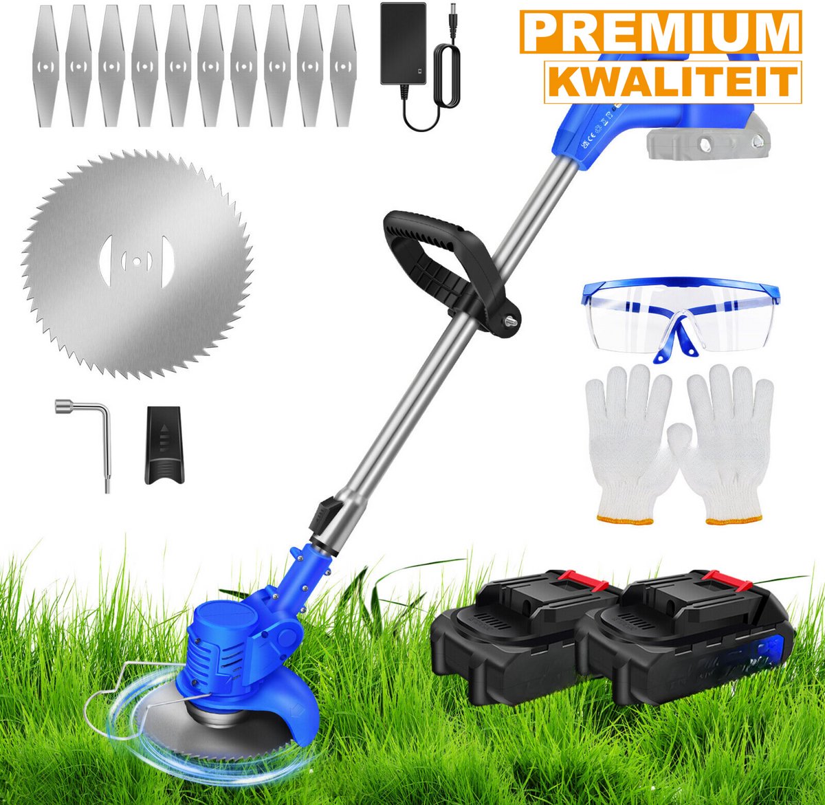 Grastrimmer Deluxe - 21V - Elektrische Draadloze Strimmer - 2x Accu - Grasmaaier - Snoei Cutter Tuingereedschap - Onkruid Heggenschaar