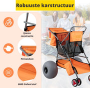 Happyment Bolderwagen - Strandkar - Bolderkar Opvouwbaar - Strandtrolley - Beach Trolley - Strandwagen - Luchtbanden - Inclusief Pomp - Blauw
