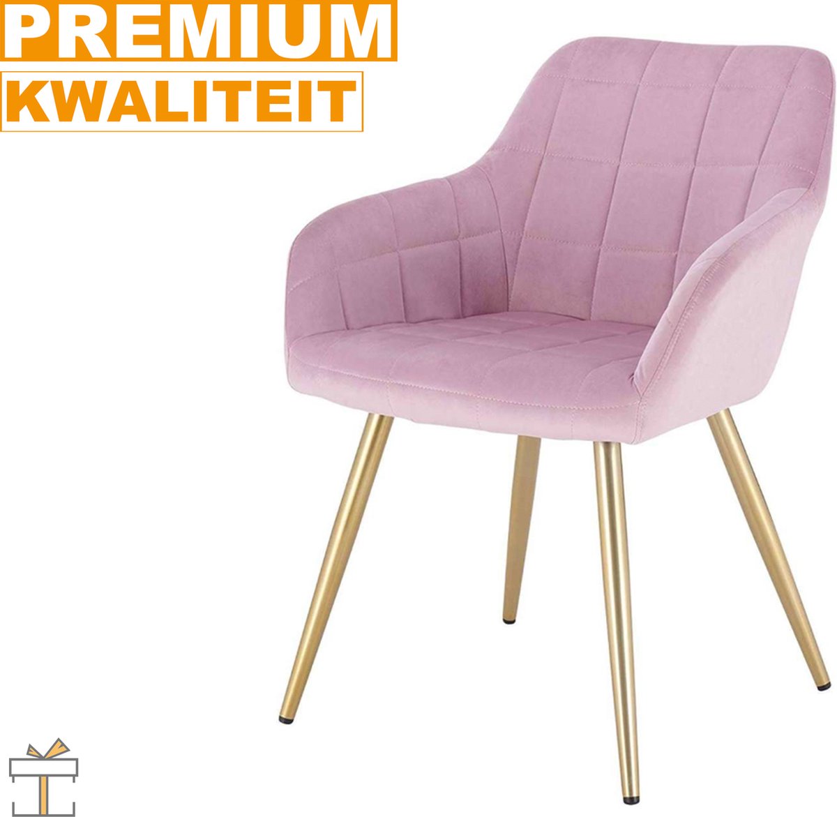 Happyment Luxe Eetkamerstoelen - Velvet Roze/goud - Fauteuils met armleuning - Woonkamerstoelen - Keukenstoelen - Kuipstoel - Set van 1