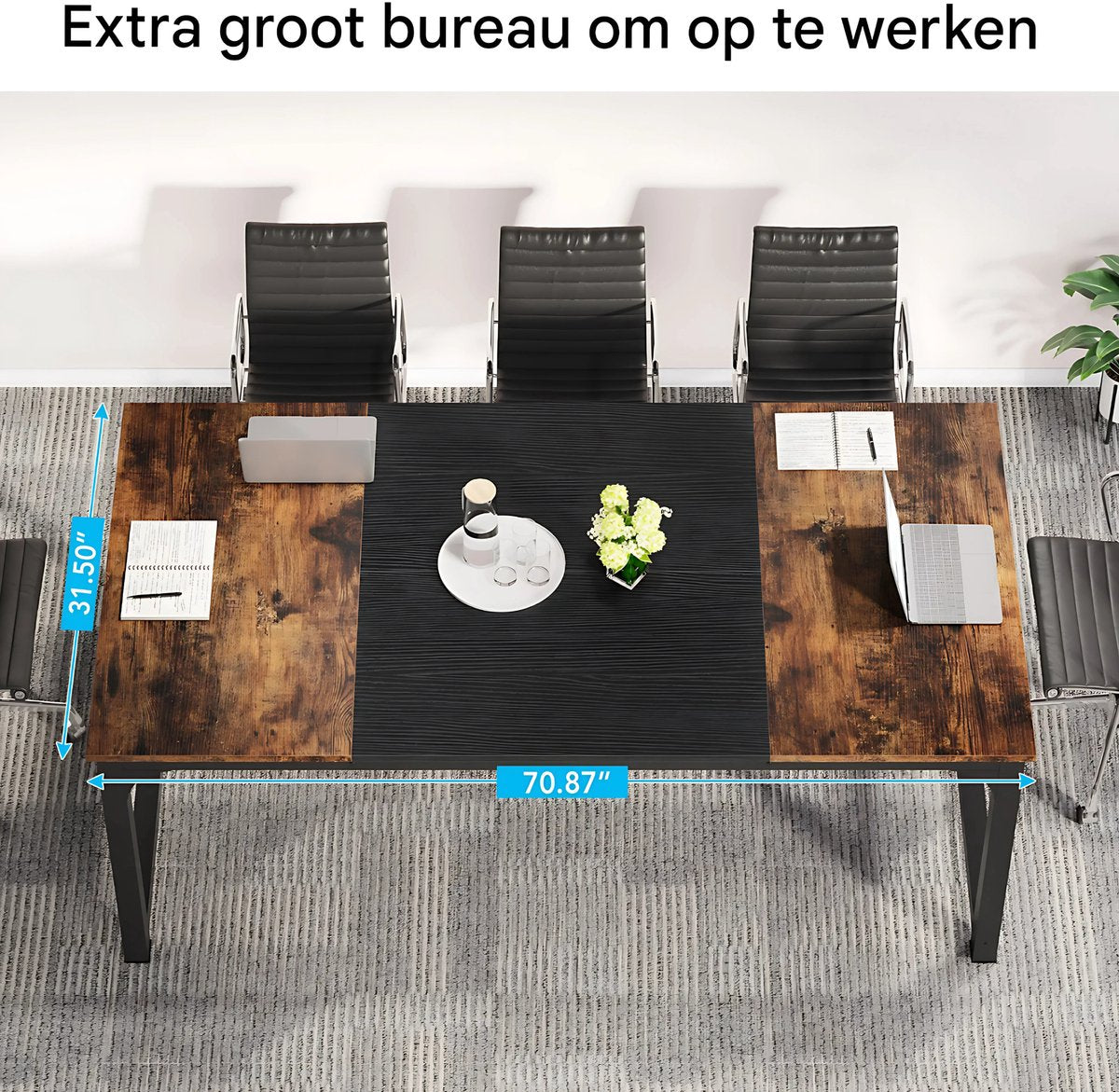 Modern Computerbureau - Vintage zwart - Voor Thuiswerkplek of Kantoor - Bureau - 180cm