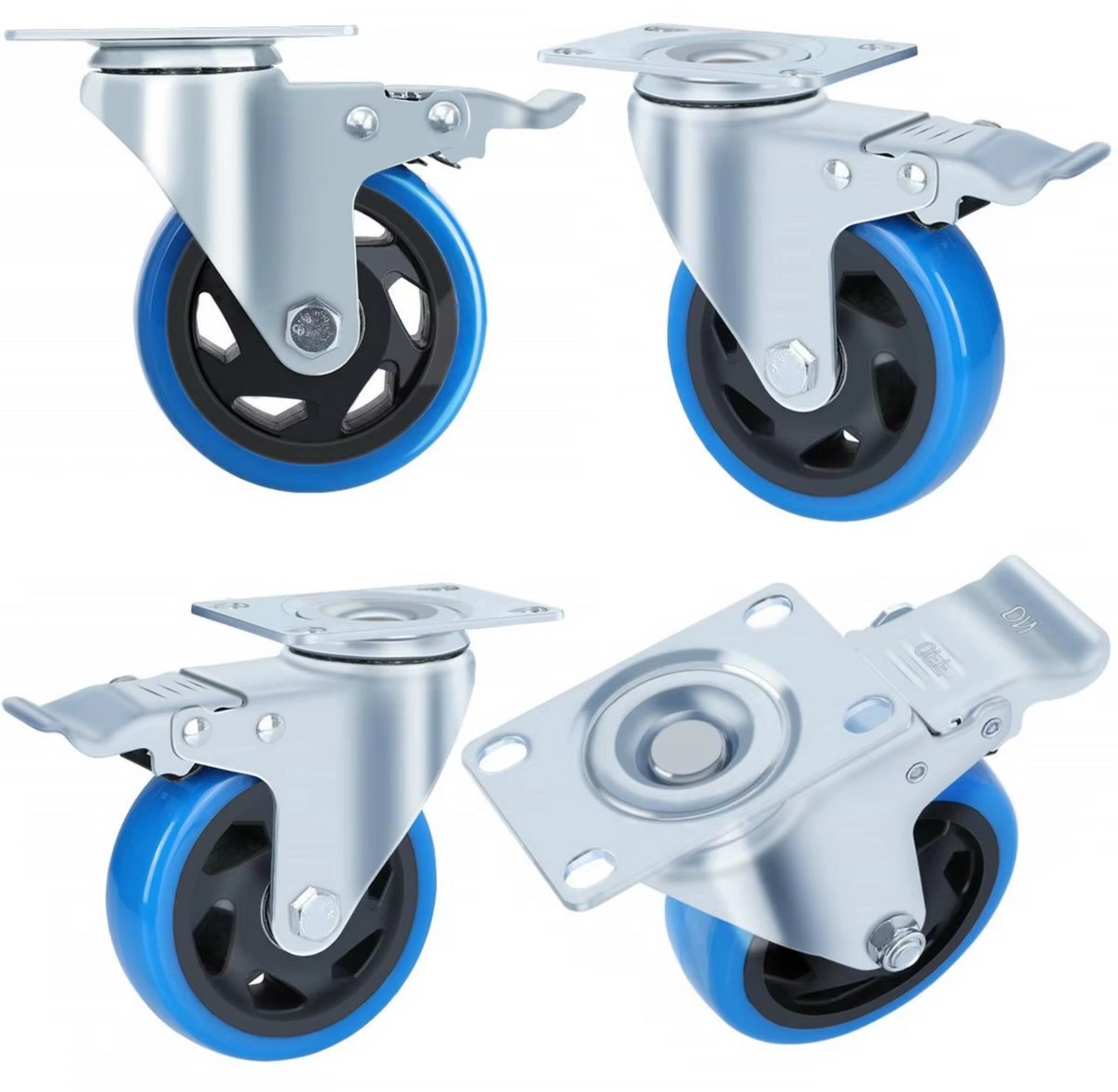 Zwenkwielen met rem - Set van 8 - 100 mm - Set van 4 - Transportrollen - Zware wielen - 150KG Draagvermogen
