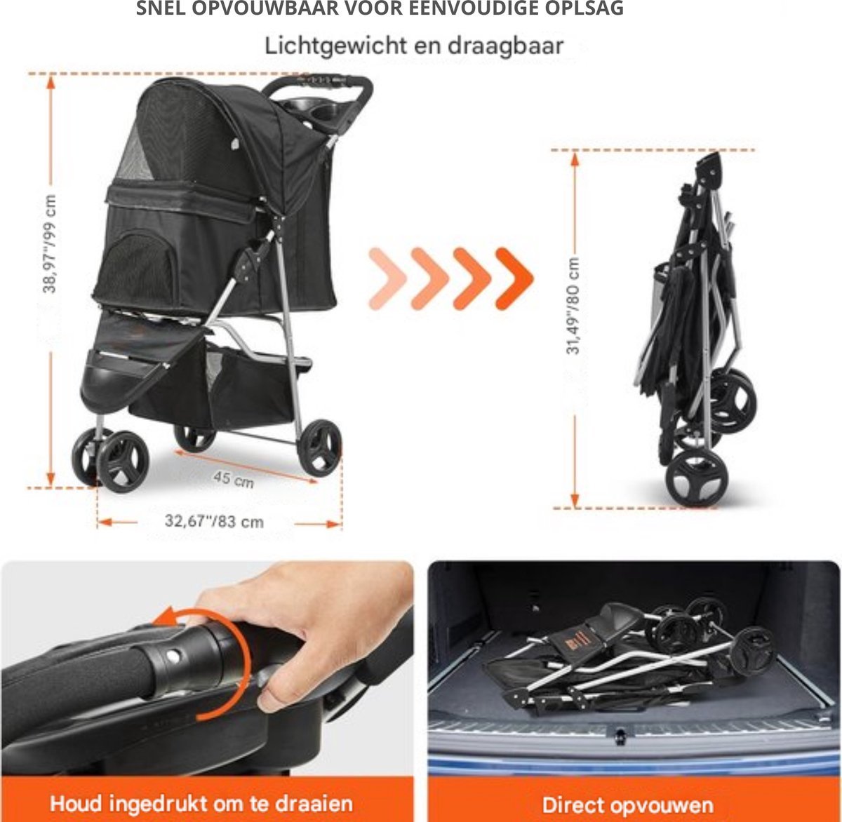 Hondenwandelwagen - Voor honden & katten - Puppy Kinderwagen - Huisdierbuggy - Huisdier