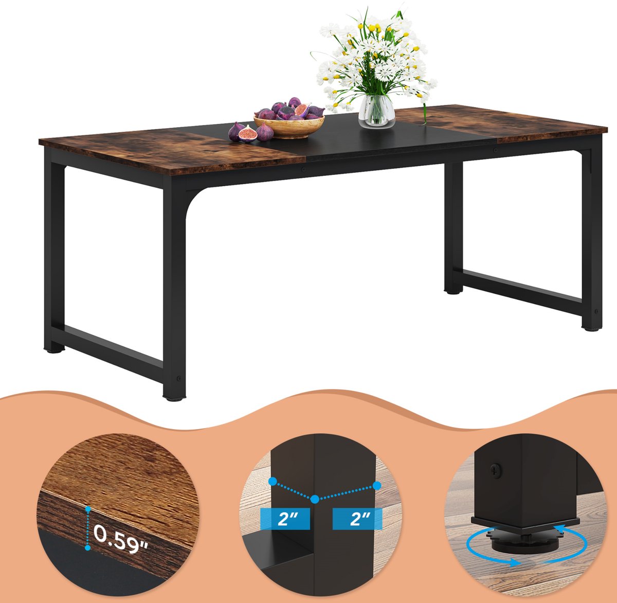 Eettafel Novia - 180cm - Voor 6-8 personen - Voor Keuken of eetkamer - Bruin