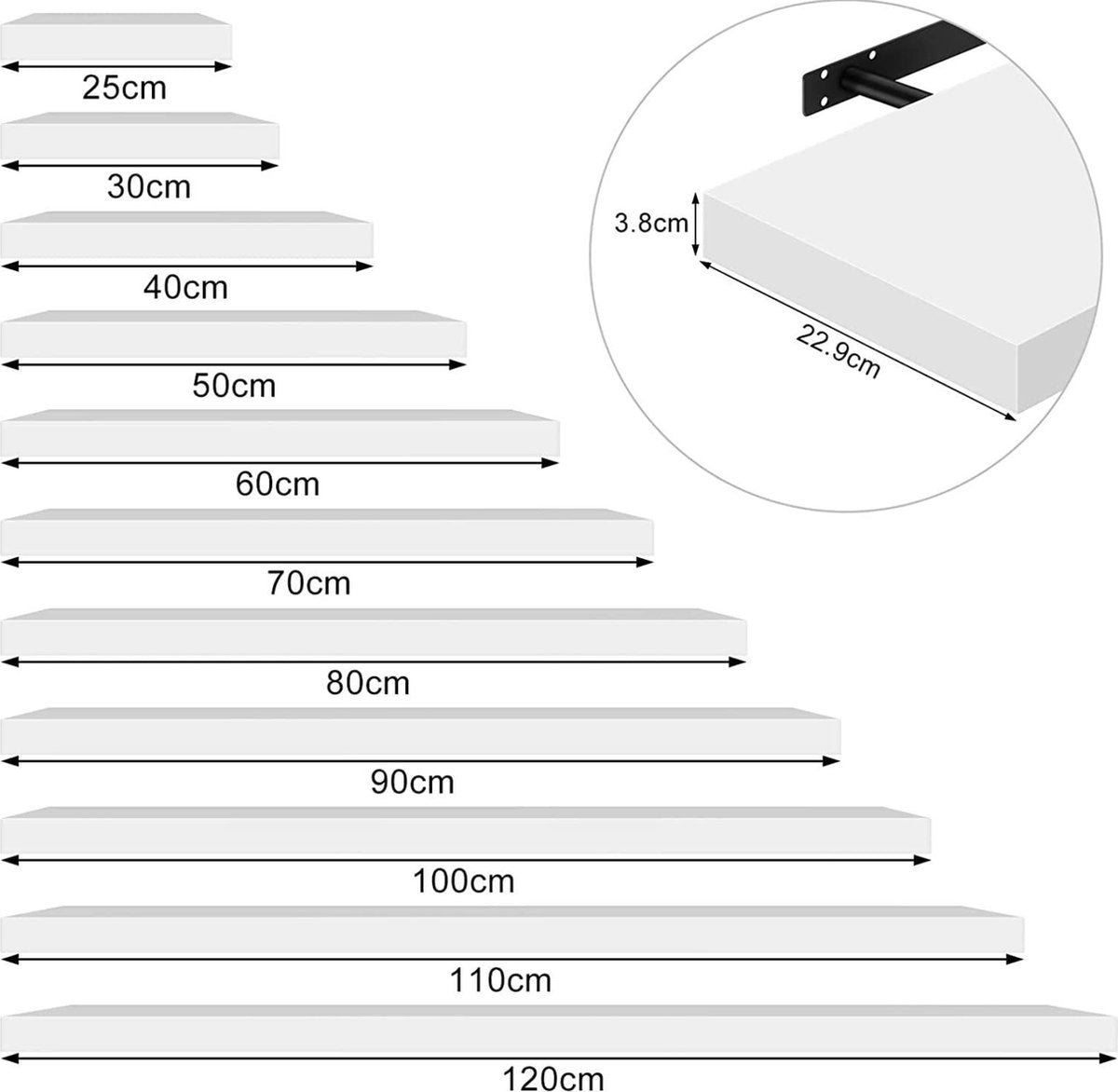 Happyment Zwarte Wandplank - 25cm - Zwevende wandplanken tegen muur - Wandrek - Fotoplank kinderkamer - Boekenplank - Hout MDF - Set van 2