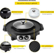 Grillplaat 2 in 1 - Elektrisch - Bakplaat - BBQ - Hot Pot - Multifunctioneel - Aluminium & Gehard Glas