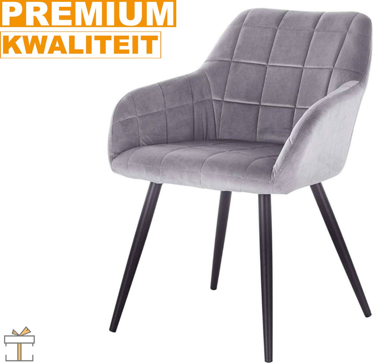 Happyment Luxe Eetkamerstoelen - Velvet Grijs - Fauteuils met armleuning - Woonkamerstoelen - Keukenstoelen - Kuipstoel - Set van 1