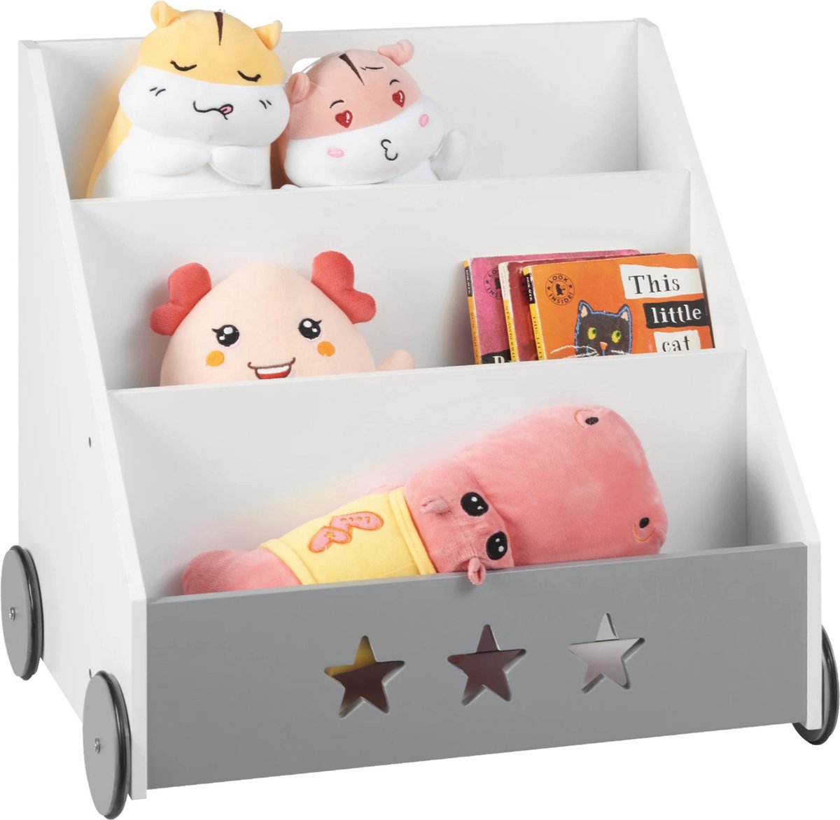 Happyment Speelgoedkast Niva - Voor kinderen - Wit - Opbergkast - Boekenkast kind - Kinderkamer - Boekenrek - Hout