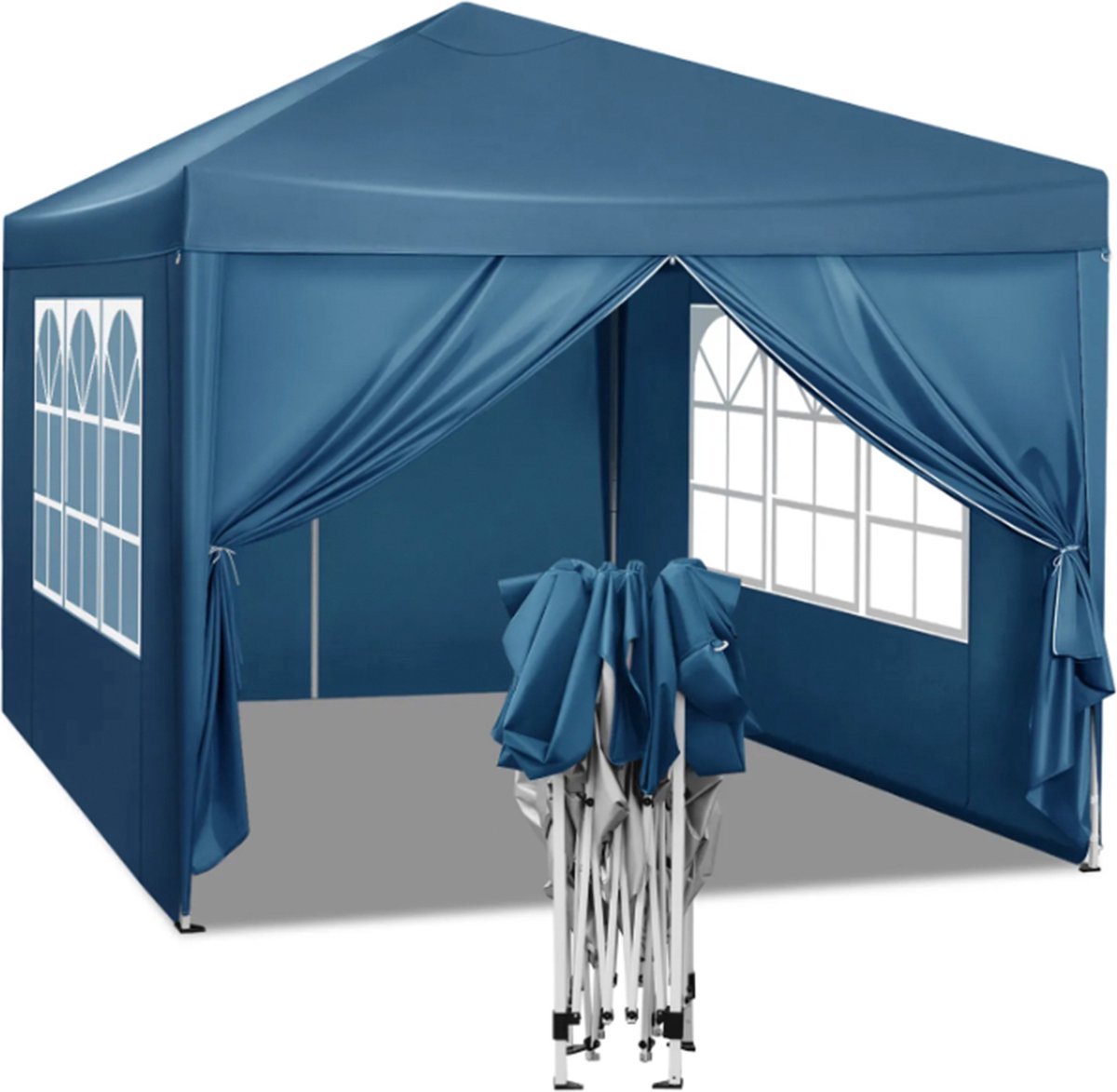Partytent met Zijwanden - Easy Up Opvouwbaar Paviljoen - Waterdicht en Weerbestendig - Blauw - 3x3m