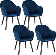 Happyment Eetkamerstoelen Blauw Deluxe - Set van 4 - Woonkamerstoelen met rugleuning - Keukenstoelen - Fauteuil - Kuipstoel - Fluweel