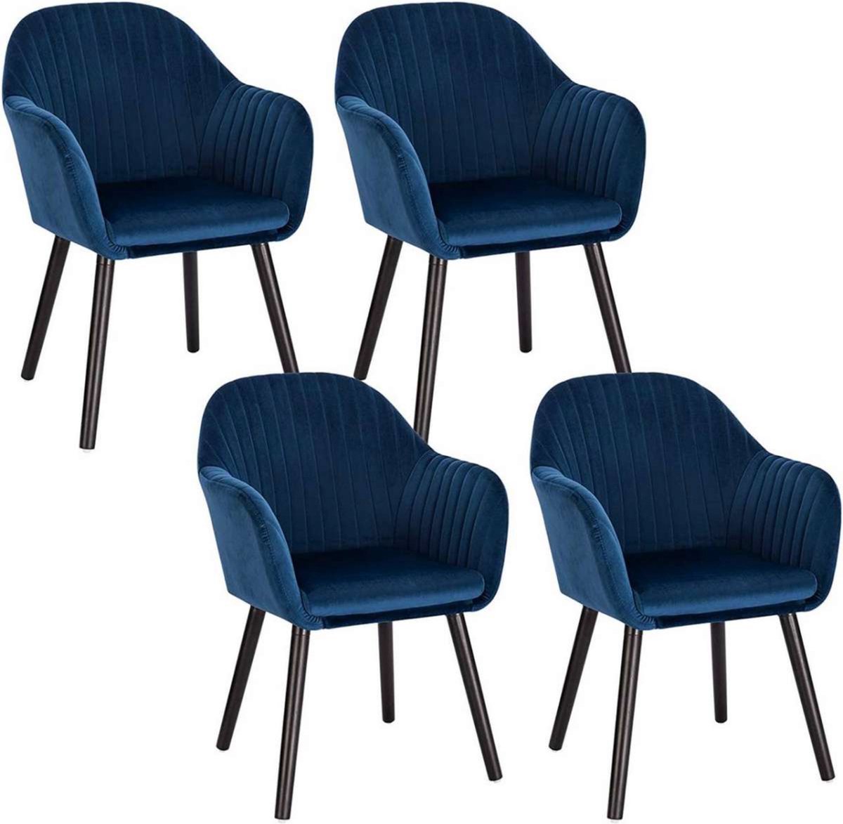 Happyment Eetkamerstoelen Blauw Deluxe - Set van 4 - Woonkamerstoelen met rugleuning - Keukenstoelen - Fauteuil - Kuipstoel - Fluweel