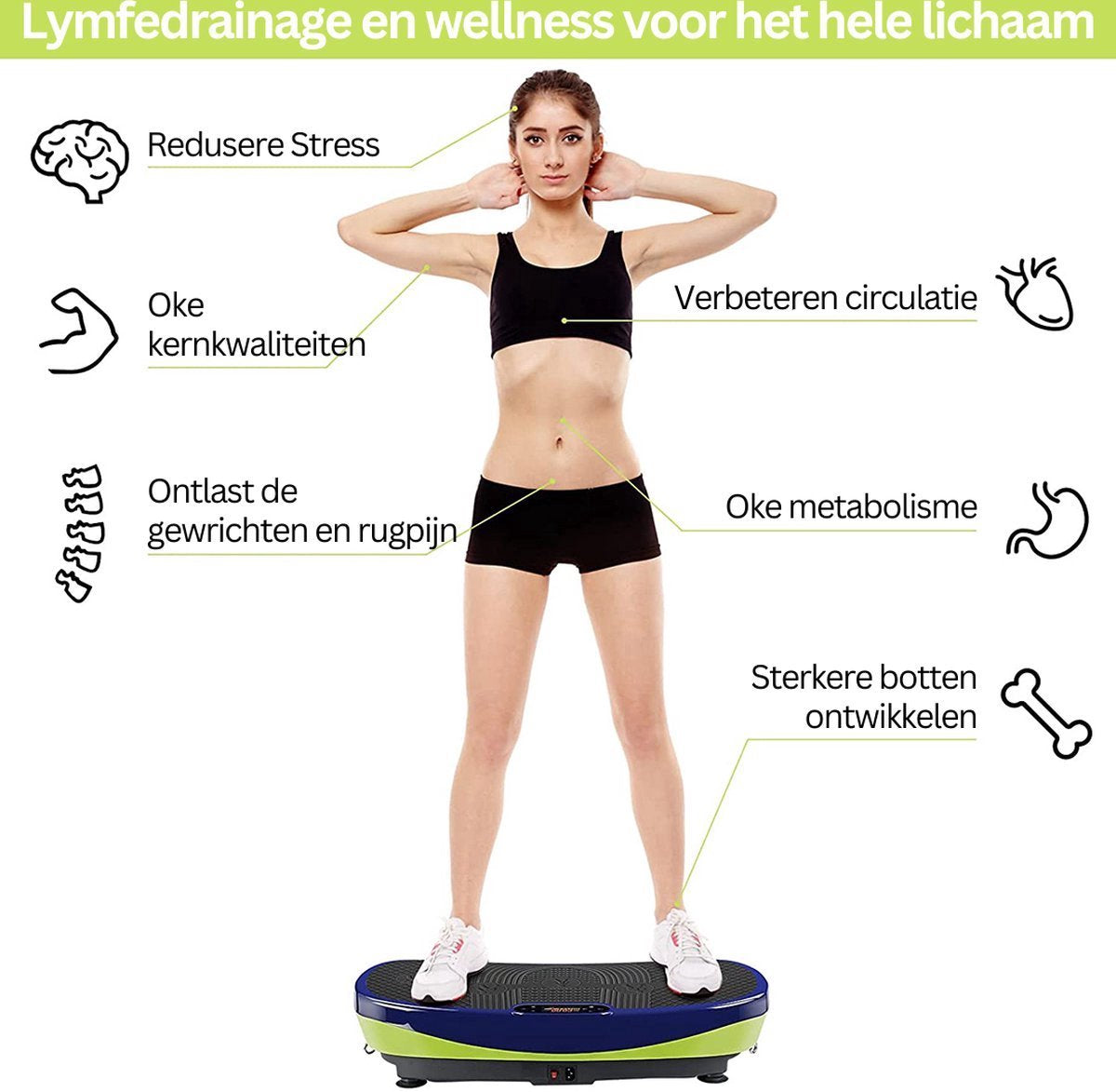 Happyment Trilplaat Fitness - Met Bluetooth Speaker - Trilplaat Vermageren - Meerdere Functies - Met Led Display - Met Elastieken