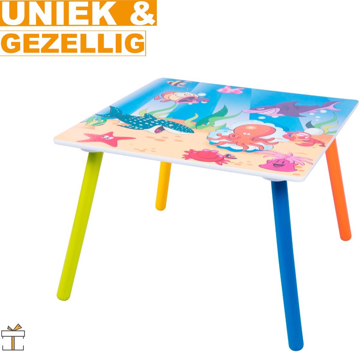 Happyment Kindertafel en 2 Stoeltjes - Kindermeubel - Speeltafel - kinderbureau - Vissen