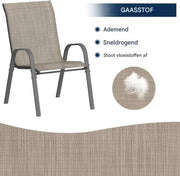 Tuinstoelen Valora voor Buiten - Tuinstoelen met Teslin-stof Flex Comfort Materiaal en Staal-Ijzeren Frame, Hoge Rugleuning - Bruin - 6 stuks