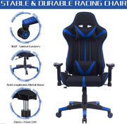 Happyment Gamestoel Sheffield - Kunstleer - Met rugleuning en armleuning - In hoogte verstelbaar - Ergonomisch - Blauw/zwart