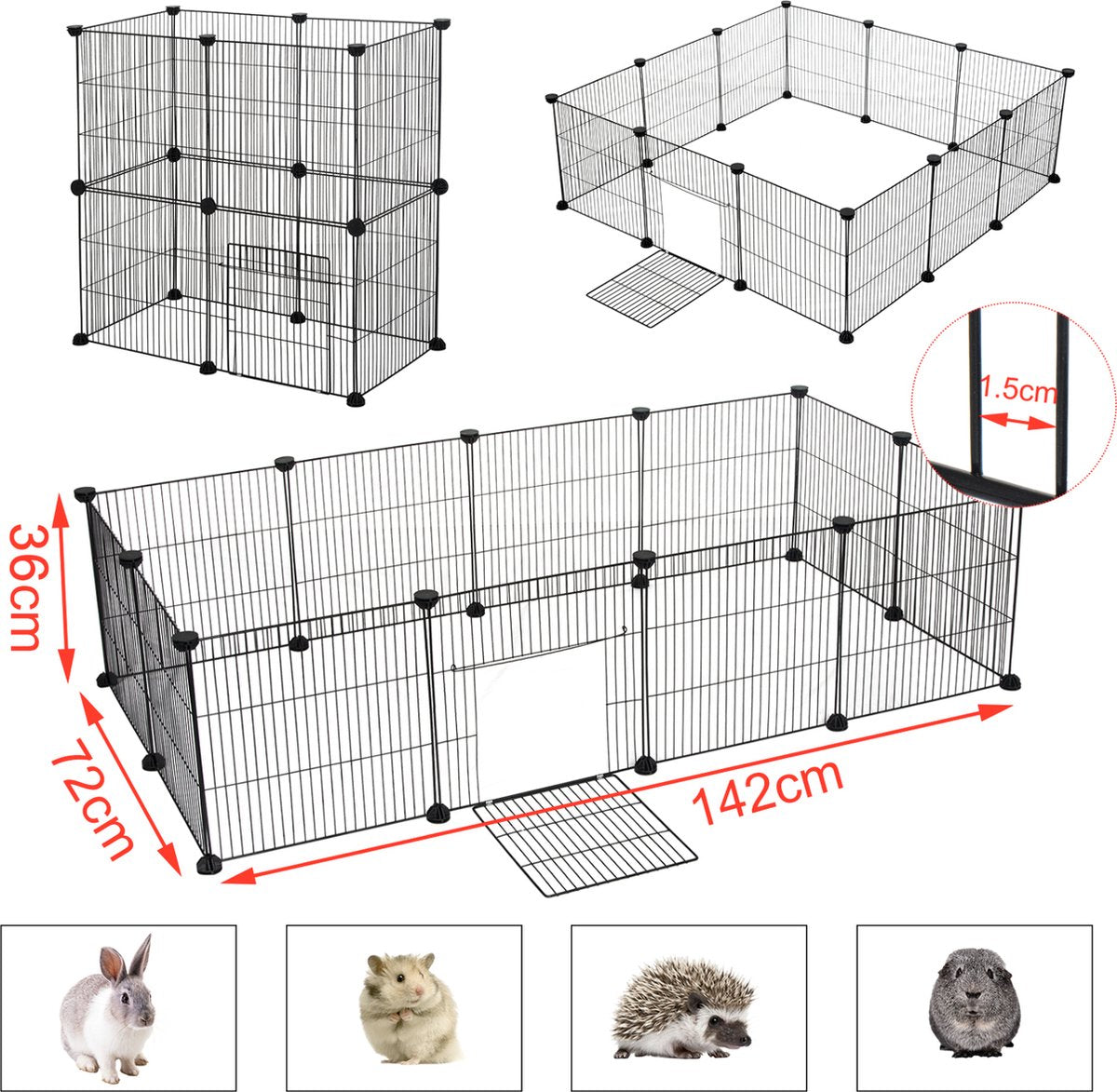 Knaagdierenren Lily - Ren hoog - Verstelbaar - Voor binnen - Kattenren - Dierenren - Puppyren - Kleine dieren - Kittens - Wit - 142x53x71 cm
