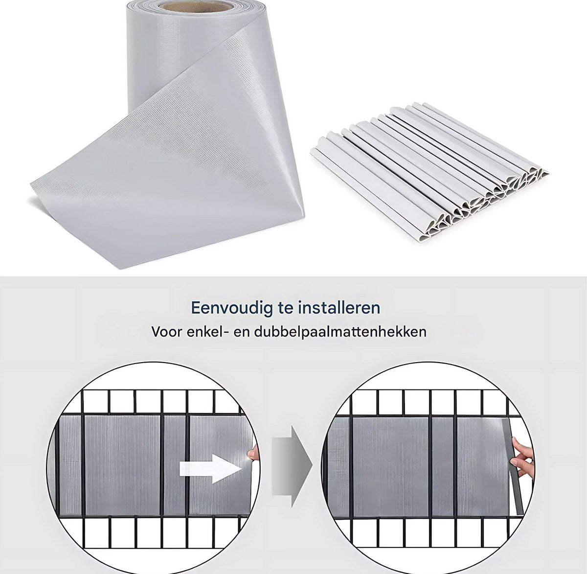 Happyment Privacy strip - Net schutting - Zichtbreeknet deluxe - Zichtdoek - Windbreekgaas - 50m x 19cm - Grijs