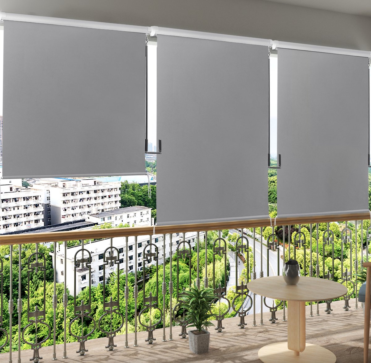 Happyment Rolgordijn met crank - Donkergrijs - 100x240cm - Rolgordijnen verduisterend - Luxaflex - Waterafstotend - Isolerend - Zonder of met boren - Voor balkon