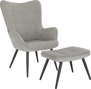 Luxe Fauteuil met hocker - Armleuning - Voetenbank Woonkamer stoel - Corduroy - Lichtgrijs