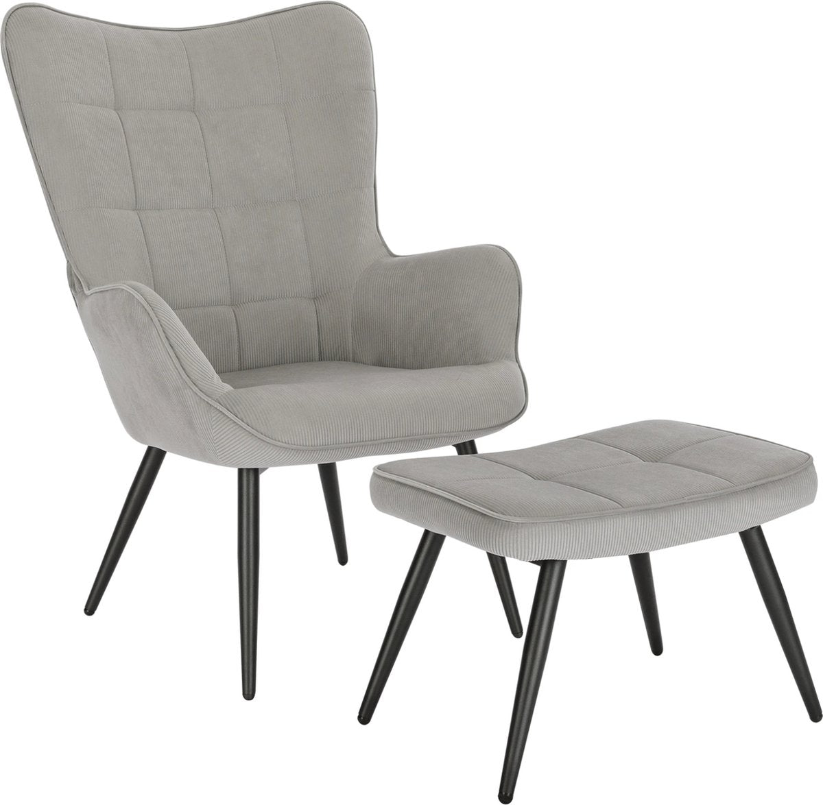 Luxe Fauteuil met hocker - Armleuning - Voetenbank Woonkamer stoel - Corduroy - Lichtgrijs