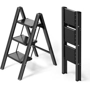 Aluminium Trapladder - 3-treden - Keukentrap - Huishoudtrap - Voor Huishoudelijk Gebruik - Veilig & Lichtgewicht Opstapje - Met Brede Stappen & Vouwbaar Design