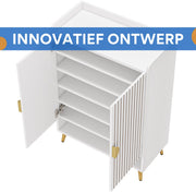 Schoenenkast - Schoenenbank - Schoenenrek - Voor schoenenopslag - Met 7 lagen en verstelbare planken - Wit