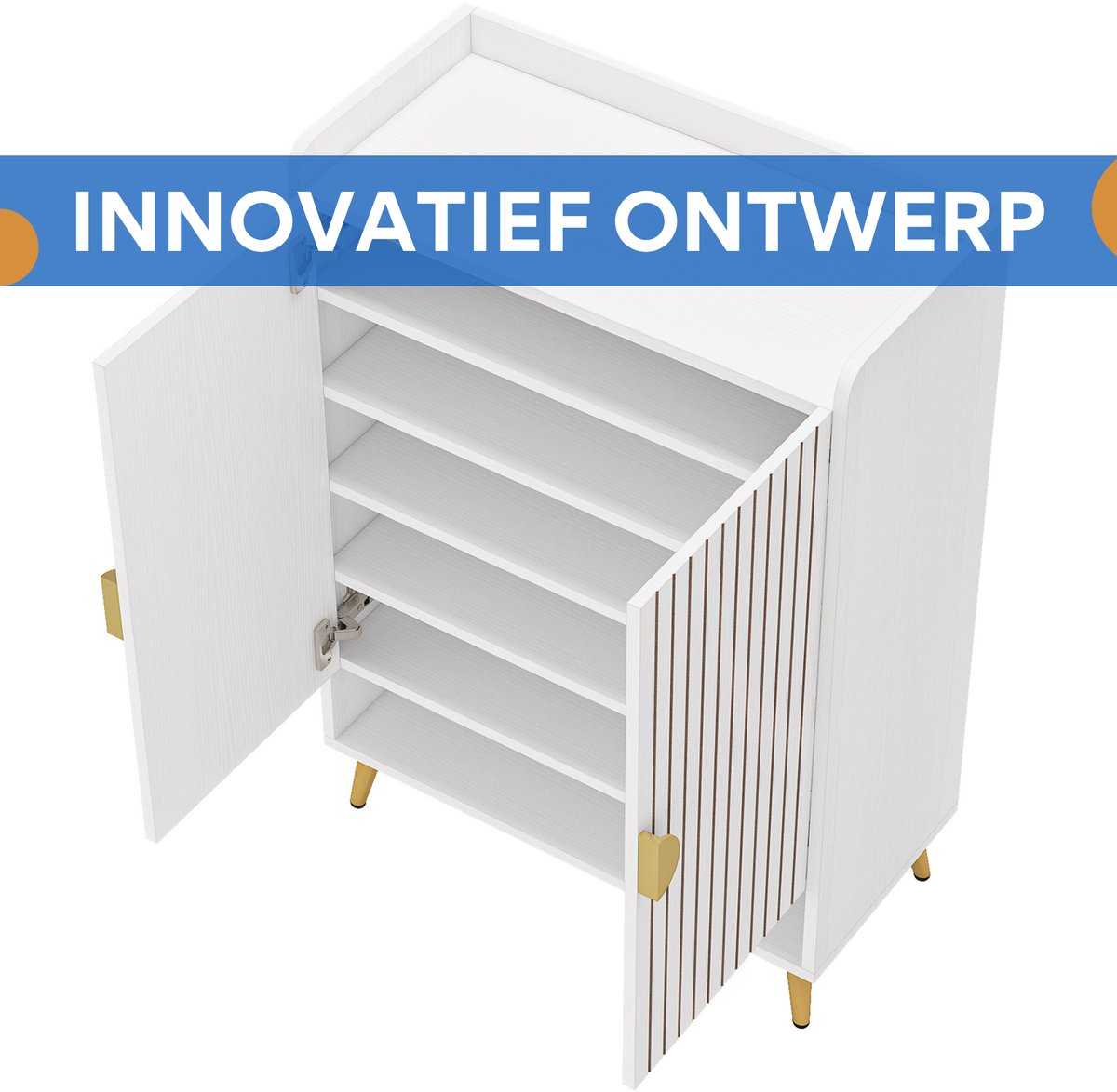 Schoenenkast - Schoenenbank - Schoenenrek - Voor schoenenopslag - Met 7 lagen en verstelbare planken - Wit