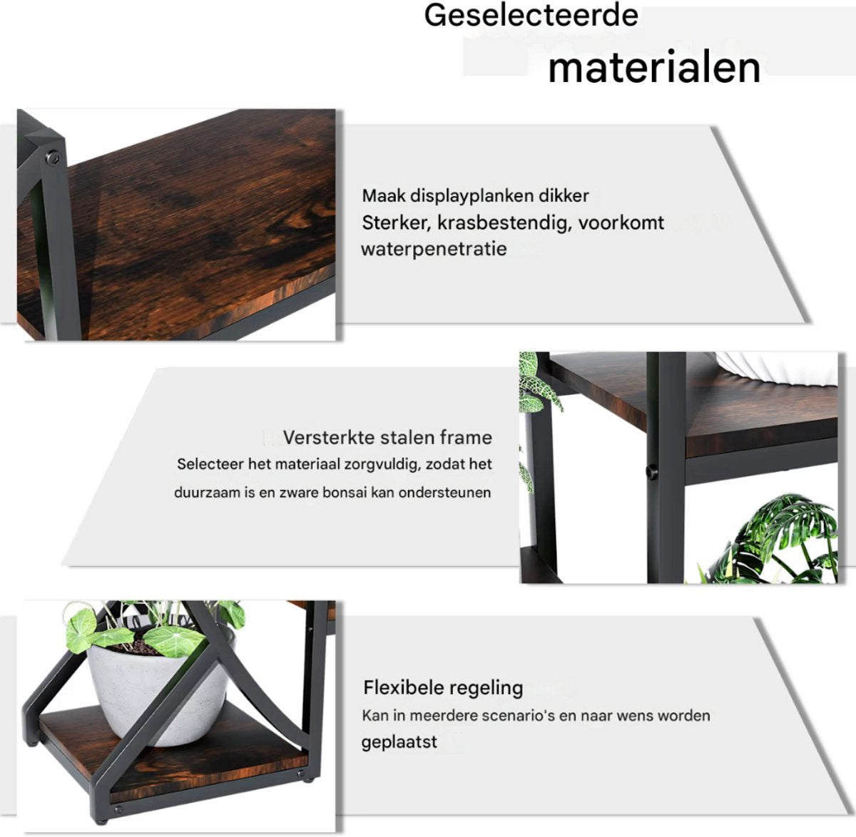 Plantenstandaard Titan - Industrieel - 177cm - Plantenrek - Plantentafel - Voor binnen & buitengebruik - Bloempothouder - Metaal en hout