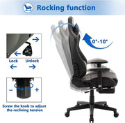 Luxe Gaming stoel - Met voetsteun - Zwart - Gamestoel - Chair - Ergonomische bureaustoel - Verstelbaar - Chair - Kunstleer