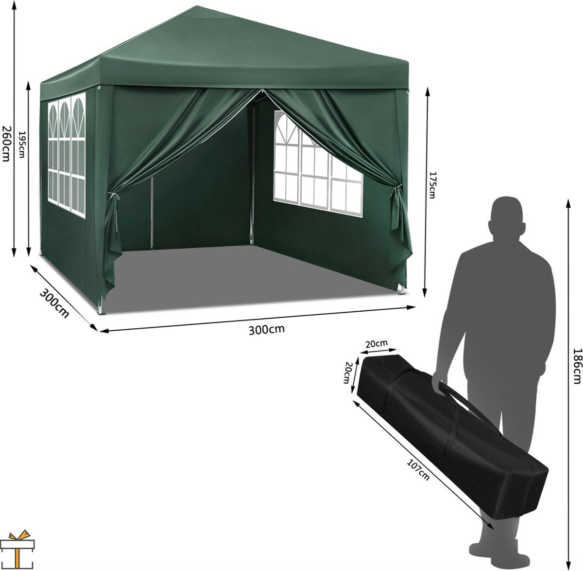 Partytent - Groen - Easy Up - Weerbestendig - Waterdicht - 3x3m