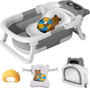 Babybadje - Grijs - Temperatuurweergave - Baby bad met standaard - Zitbad - Kinderbad - Opvouwbaar