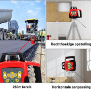 Bouwlaser PRO - Roterend - Zelfnivellerende kruislijn laser - Rotatielaser 360° Zondder statief - Waterbestendig meetinstrument
