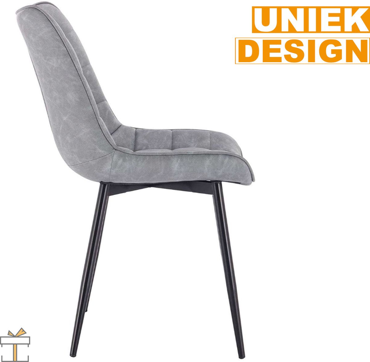 Happyment Luxe Eetkamerstoelen - Lichtgrijs - Fauteuils met armleuning - Woonkamerstoelen - Keukenstoelen - Kuipstoel - PU leer - Set van 2