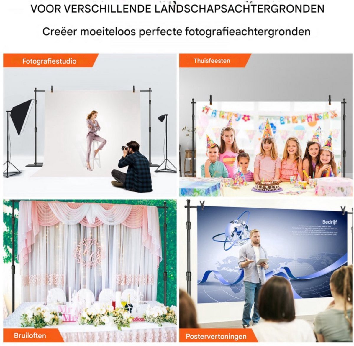Fotografie achtergrond - Met statief - Wit - Achtergrond doek - Studio accessoires - White screen