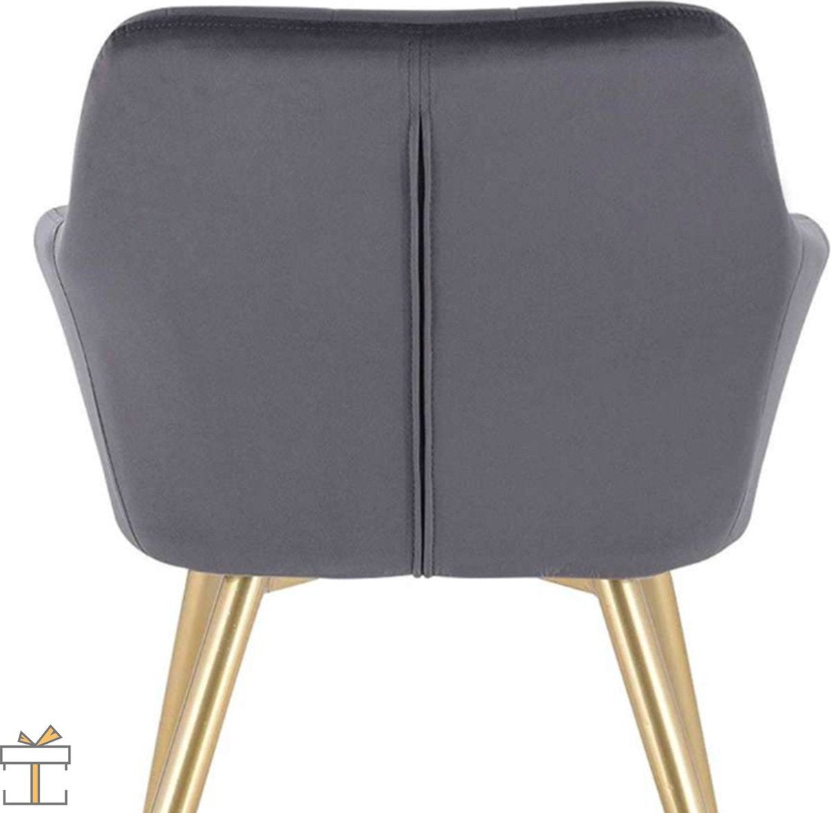 Eetkamerstoel - Velvet Grijs/Goud - Met armleuning - Fauteuil stijl - Set van 1