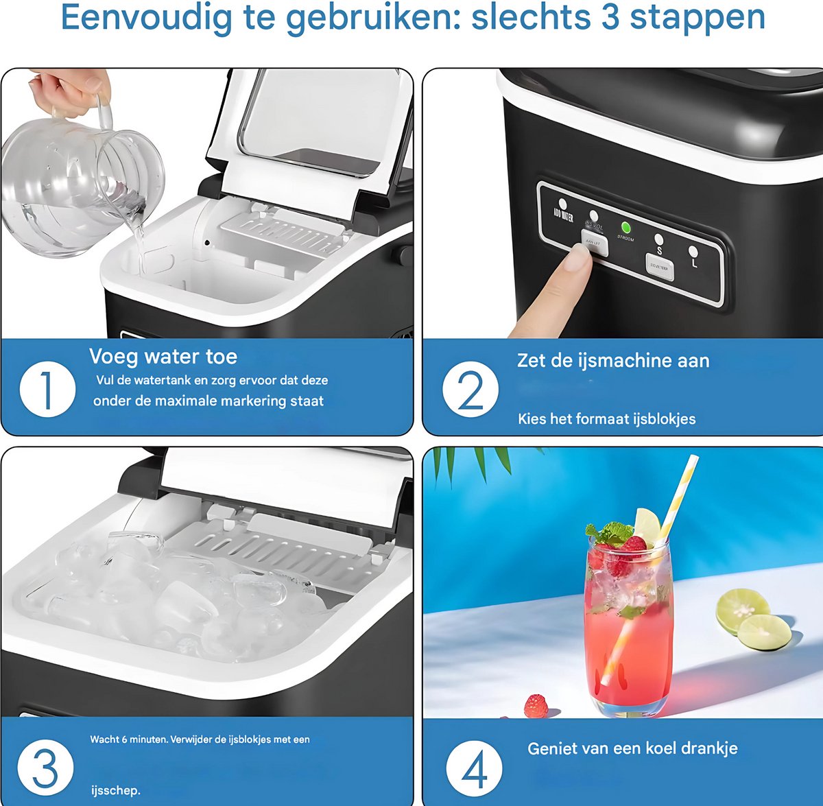 Ijsblokjesmachine - Ijsblokmakker - Ijsmachine - 2,0 Liter - 9 Blokjes in 6 Minuten - Zelfreinigende Elektrische Ijsmachine - Wit