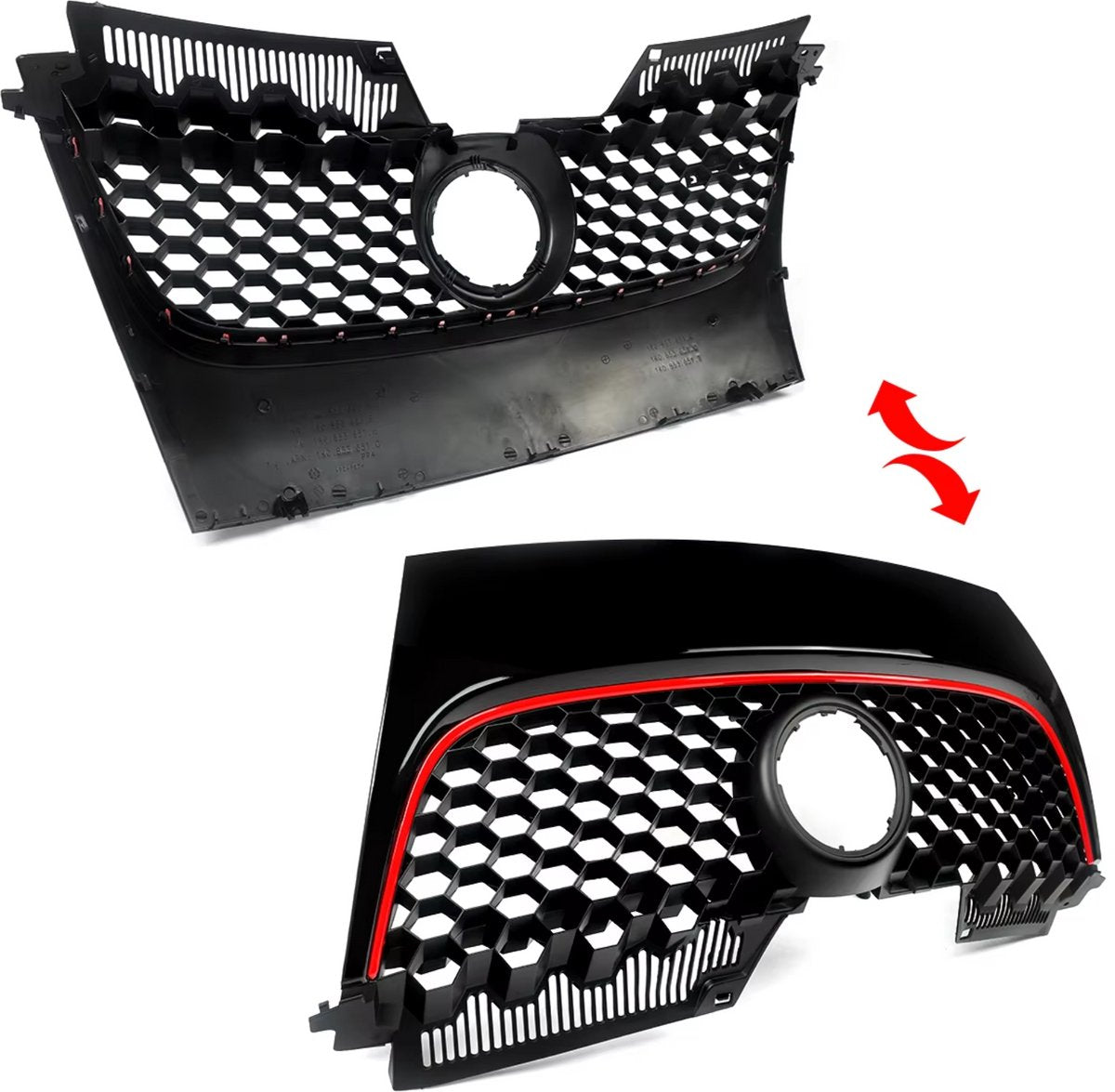 Voorbumper - Voor VW Golf MK5 Jetta/GLI/GTI 2006-2009 - Auto accessoires - Honingraat grille - Rode trim - Zwart