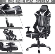 Happyment Gamestoel Liverpool - Kunstleer - Met rugleuning en armleuning - In hoogte verstelbaar - Ergonomisch - Wit/zwart