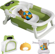 Babybadje Vortex - Groen - Temperatuurweergave - Baby bad met standaard - Zitbad - Kinderbad - Opvouwbaar