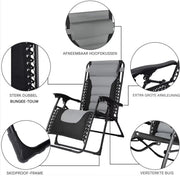 Gewatteerde Zero Gravity Lounge Chair - Tuinstoel - Ligbed - Voor Terras & Tuin - Opvouwbare Fauteuil met Verstelbare Hoofdsteun, Bekerhouder - Ondersteuning tot 160 kg - 2 stuks - Zwart