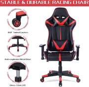 Happyment Gamestoel Derby - Kunstleer - Met rugleuning en armleuning - In hoogte verstelbaar - Ergonomisch - Rood/zwart