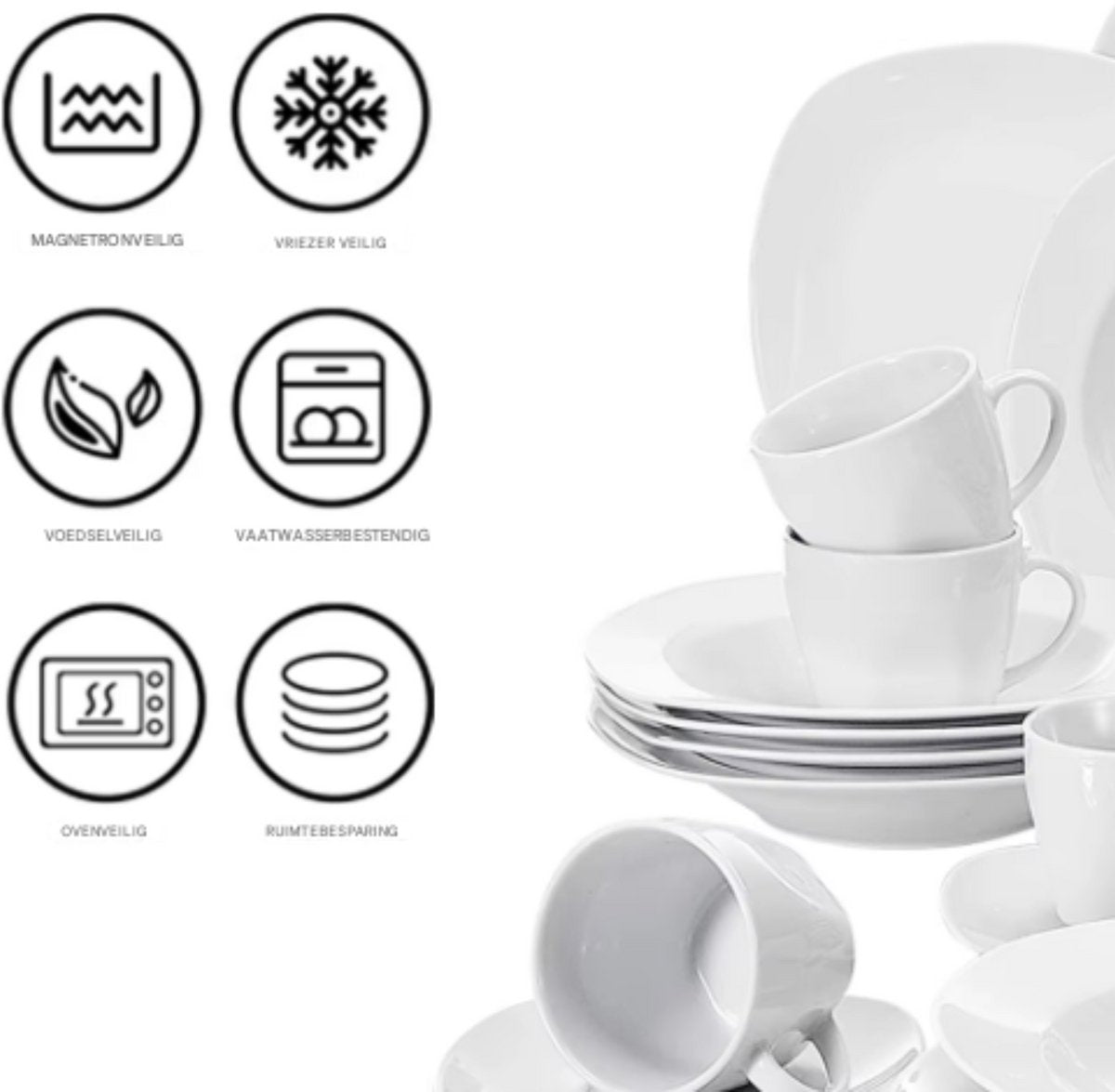 Noble Dinerborden – Serviesset – 6 persoons – 30 delig – Wit Keramisch – Breakfast Plates – Stijlvol keramiek