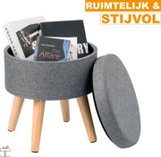 Happyment® Luxe poef met opbergruimte - Voetenbank - Opbergbox hocker - Zitkist met deskel - Black friday - Kerstcadeau - Donker grijs