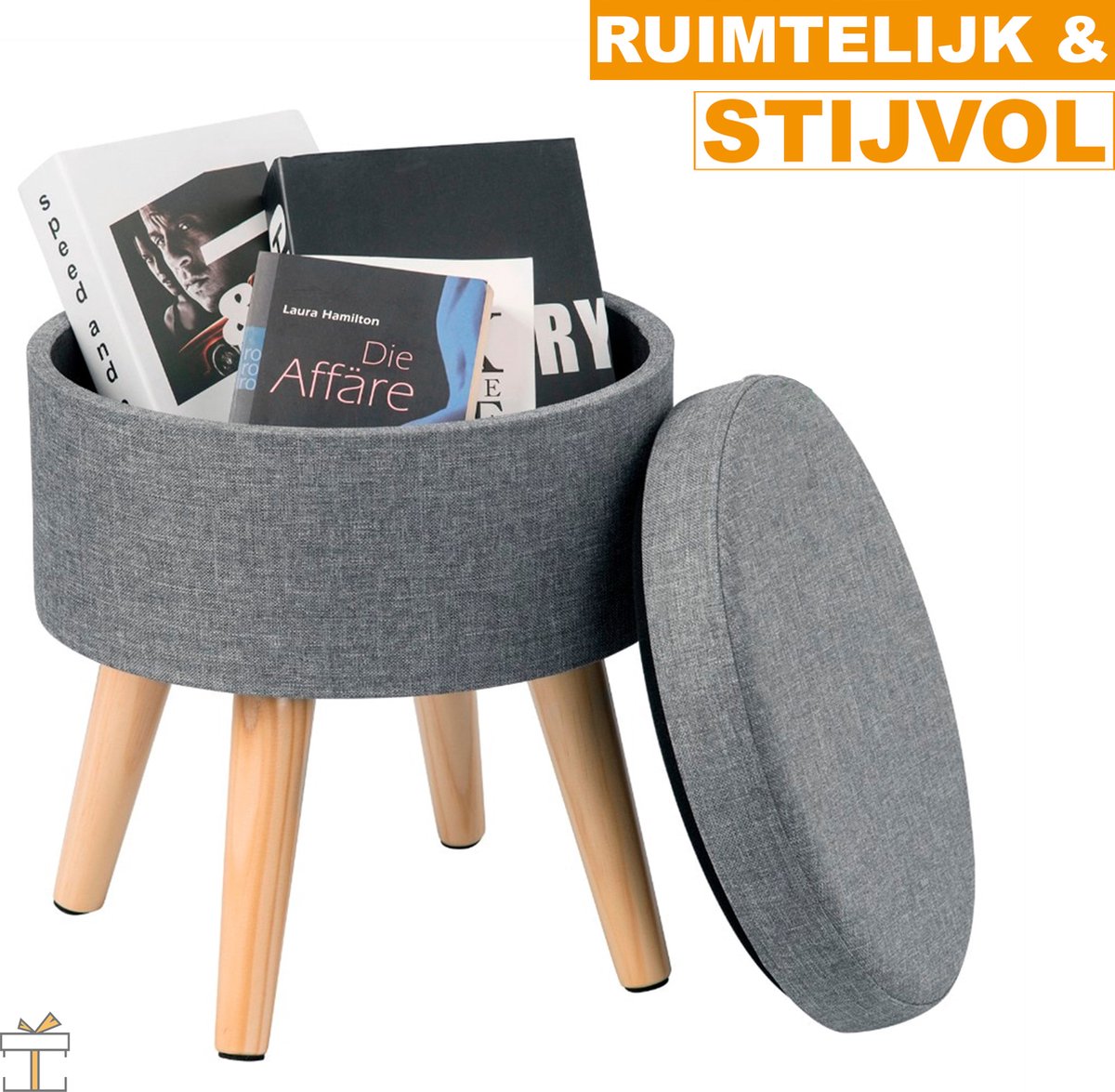 Happyment® Luxe poef met opbergruimte - Voetenbank - Opbergbox hocker - Zitkist met deskel - Black friday - Kerstcadeau - Donker grijs