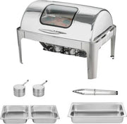 Buffetwarmer XL - Kijkglas - RVS - Warmhoudplaat - Voedselverwarmer met deksel - Chafing dish - Warmhoudbakken - 10L