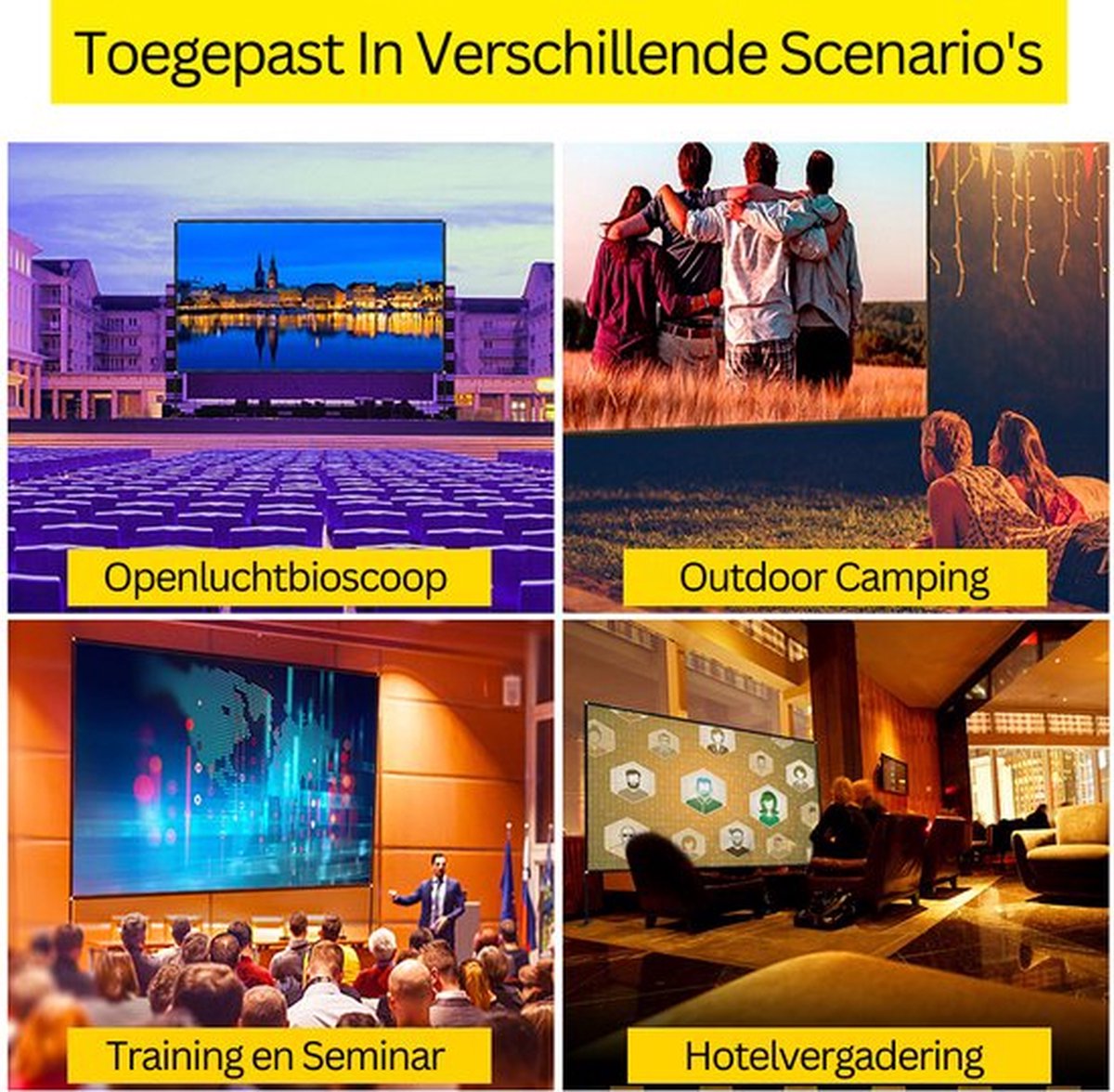 Happyment XXL Projector Scherm 150 Inch – 4K Full HD – 160 Graden Kijkhoek – 16:9 – Uitstekende Kwaliteit – Met Onderstelsel