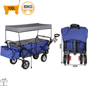 Happyment Bolderkar blauw - Opvouwbaar - Camping bolderwagen - Boodschappen of kinderenvervoer - Strand - Blauw - 80KG