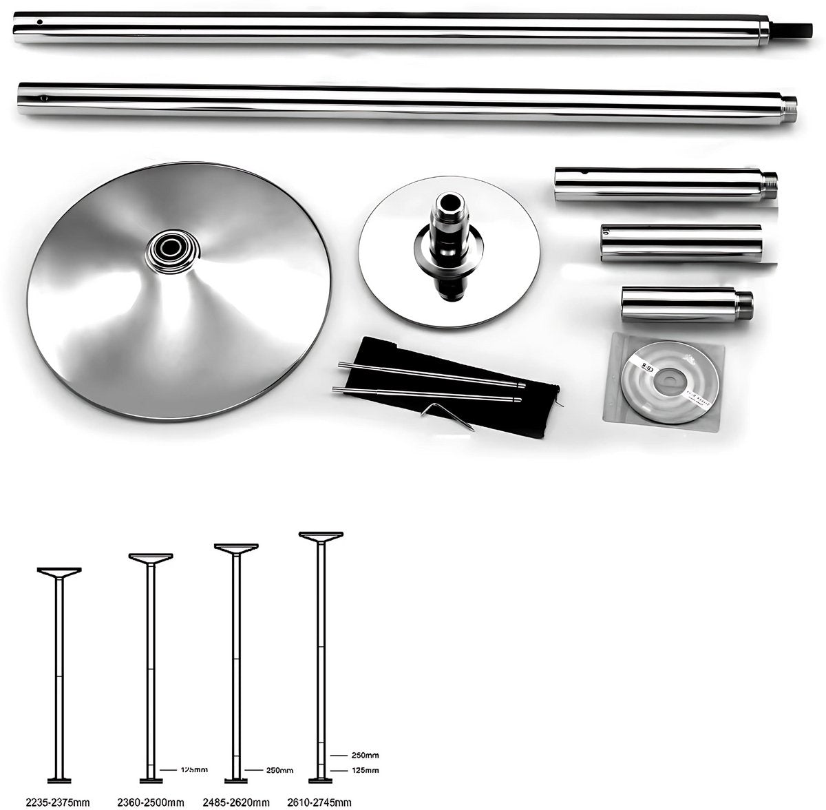 Paaldans paal - Dance pole - Strippaal - Danspaal - Paaldanspaal - 45 mm - Verstelbaar - Trainingspaal - Van 2,35 m tot 2,74 m