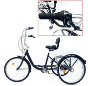 Driewieler Fioren voor volwassenen - 6 versnellingen - Fiets voor senioren - 24 Inch - Met mand - Voorrem - Zwart