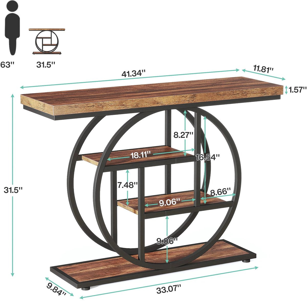 Consoletafel Novio - Sidetafel - Wandtafel - Haltafel - Donkerbruin - Voor Hal of woonkamer of Gang - 100cm