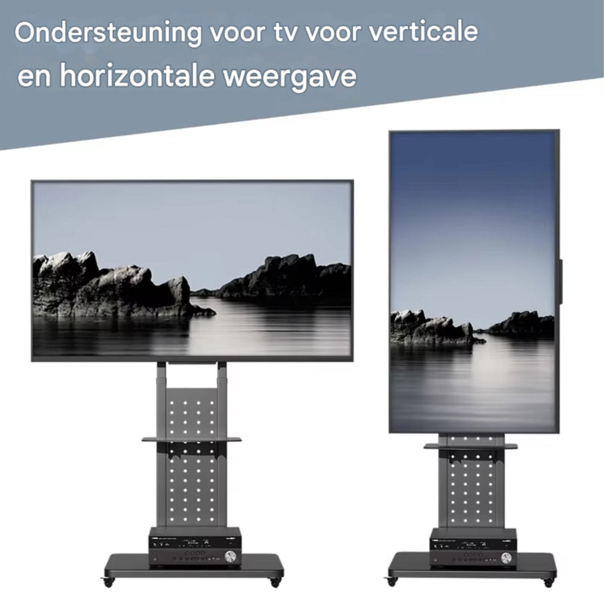 TV vloerstandaard verrijdbaar - Ook Verticaal - Voor 32"-65" inch - Standaard statief universeel - In hoogte Verstelbaar - Zwart